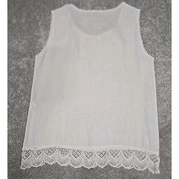 Laura Bianchi Made in Italy Sleeveless Blouse Top Crochet White 100% Linen Sz M - Picture 7 of 10